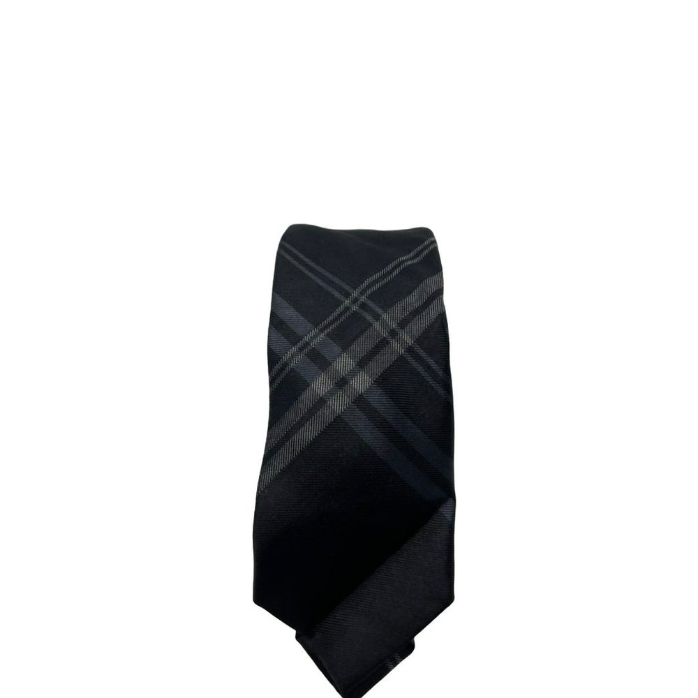 Calvin Klein 100% Silk Black Plaid/Striped Tie, RN121148